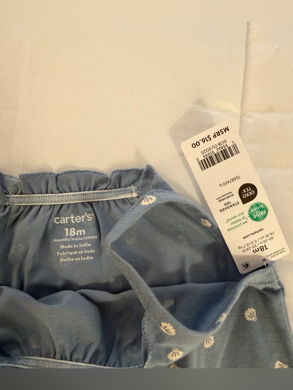 NWT Carter's Blue Romper with White Dot Shells - 18mos - Picture 3 of 3